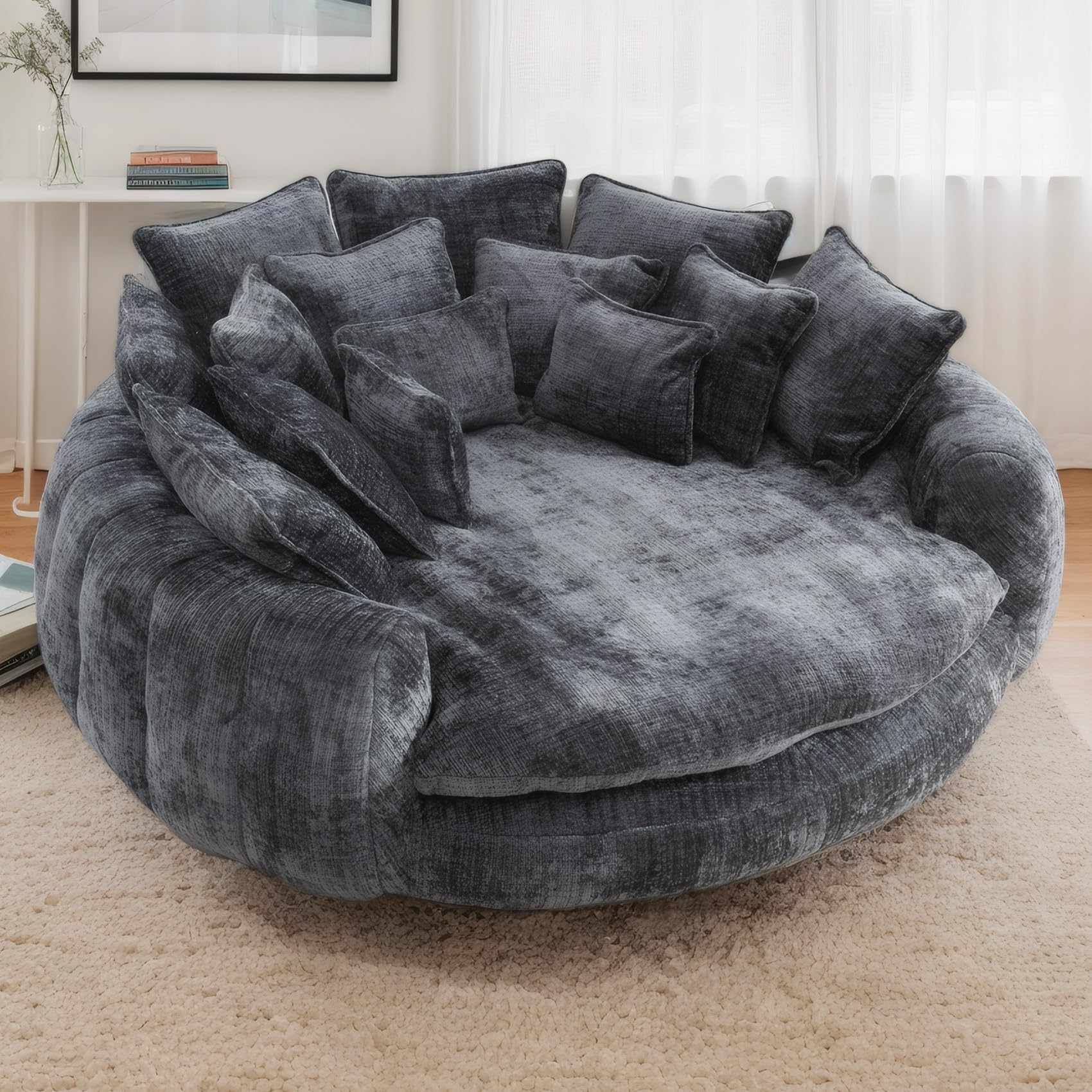 HBUI Oversized Chaise Lounge Chair Indoor，Round Chaise Lounge for Couples in Bedroom, Stylish Round Couch and Sleeper Sofa, Reading Chair in Living