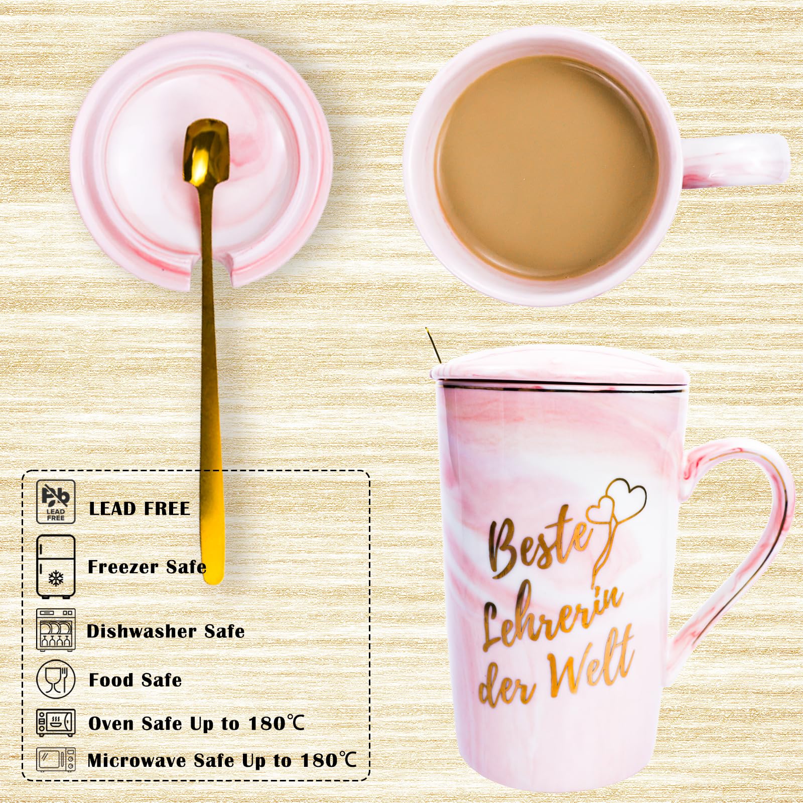 Regalo Per Insegnanti - Tazza Acciaio Inox 590 Ml Con Cuore E Accessori, Blu Rosa - Foto 2
