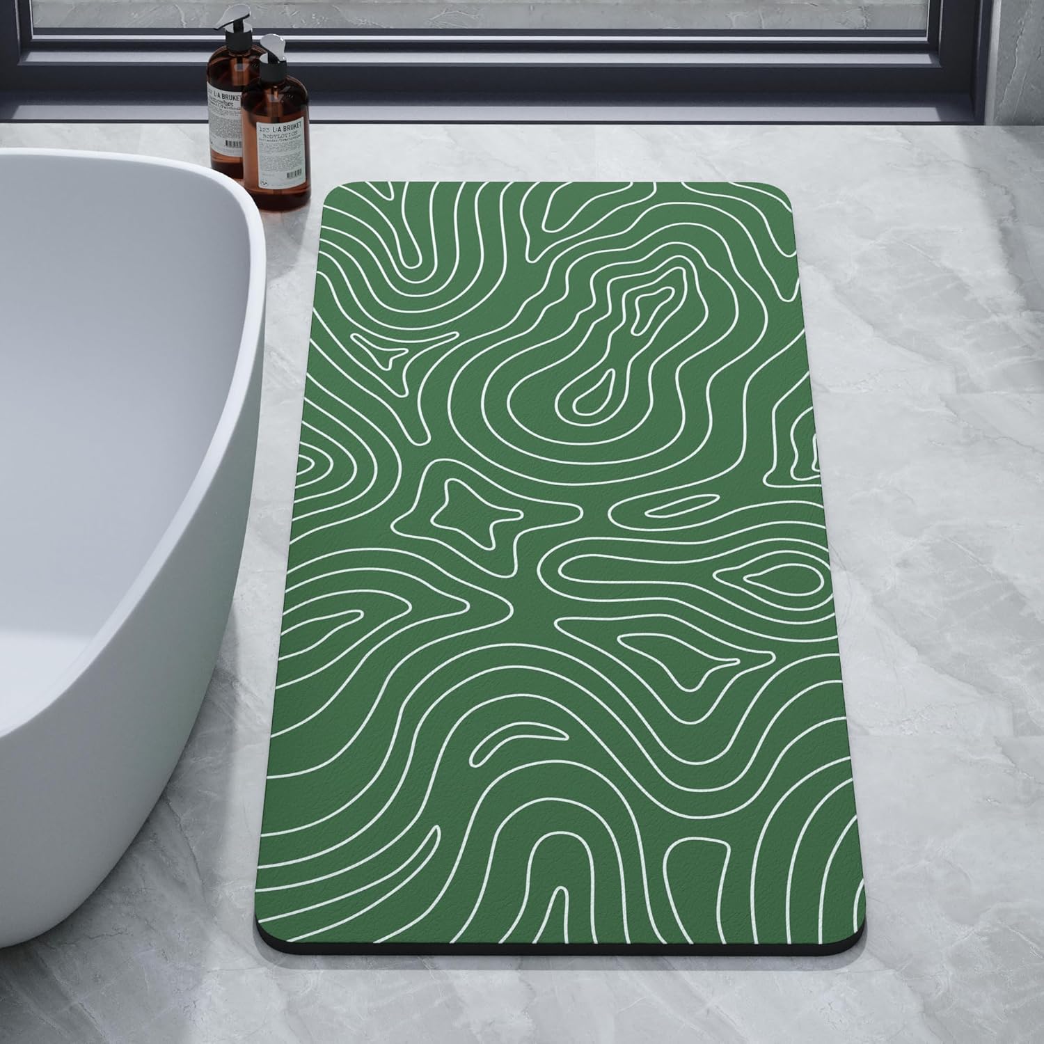 Super Absorbent Bath Mat Bathroom Rugs Washable Quick Dry Non Slip Bathroom Mats Soft Thin Diatomaceous Waterproof Rubber Backed Bath Rug Fit for Under Door Tub Shower Floor 17x35 Green 17"x35" Terrain Green