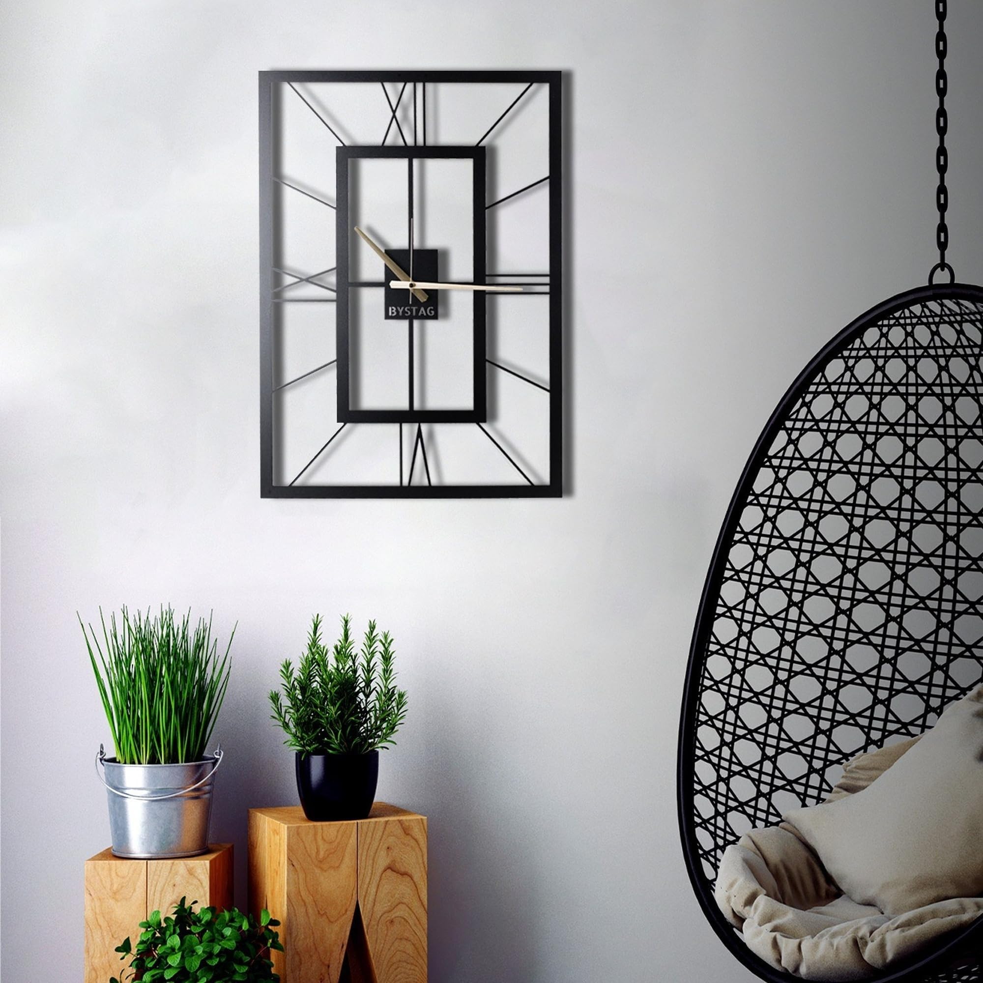 WELL HOME MOBILIARIO & DECORACIÓN Decorative metal square wall clock 49x34.5, Black/White, 49x34,5 - Image 4