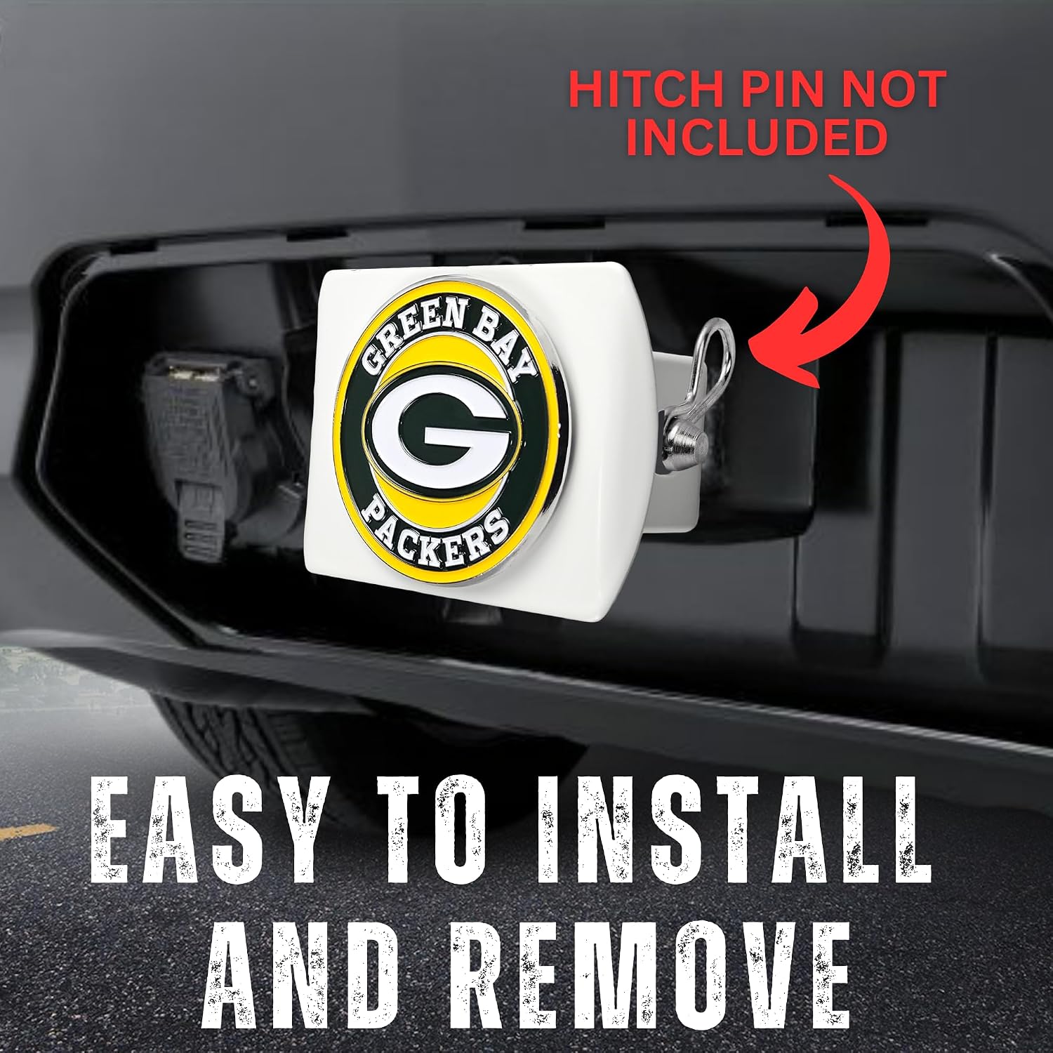 Green Bay Packers NFL White Metal Hitch Cover with 3D Colored Team Logo by FANMATS - Unique Round Molded Design – Easy Installation on Truck, SUV, Car - Ideal Gift for Die Hard Football Fan