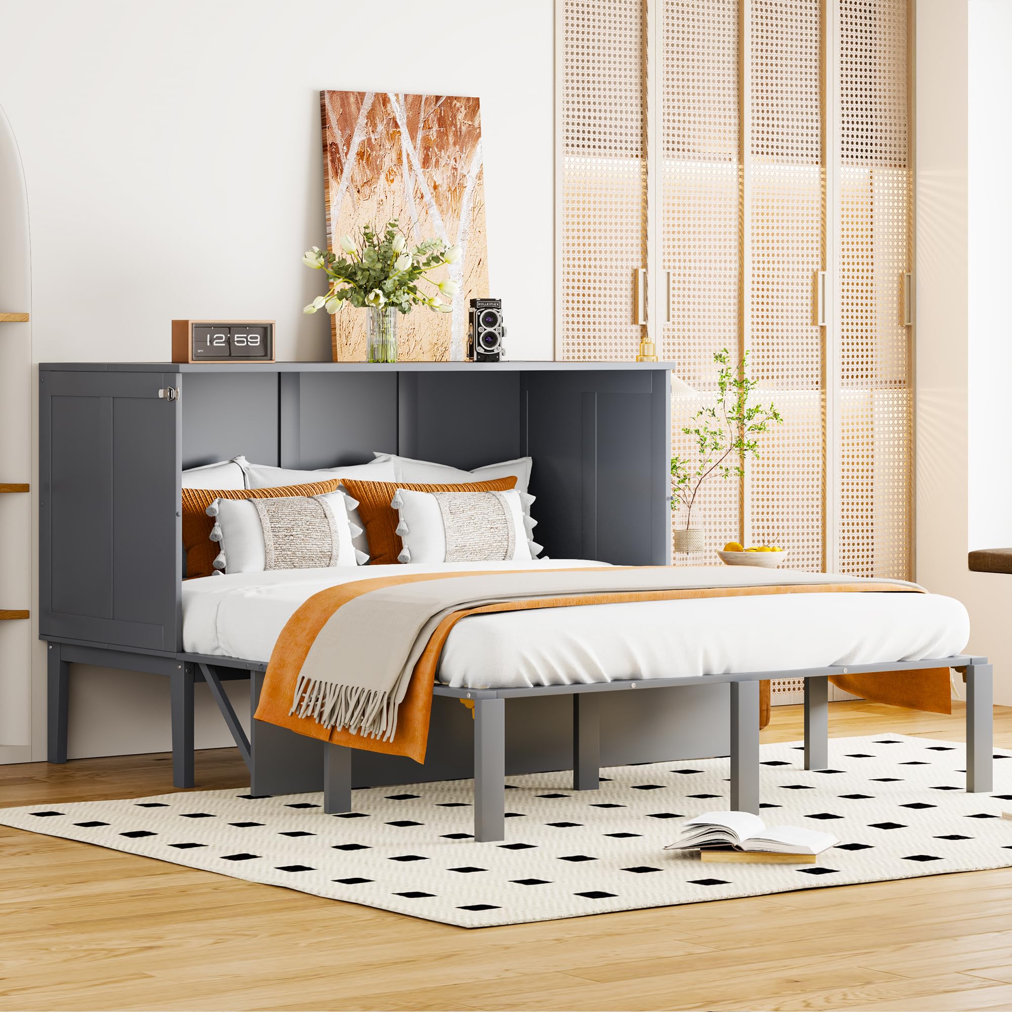 HYSZ Letto per armadio, 140 x 200 cm, letto da parete con rete a doghe, letto pieghevole da parete, letto verticale con rete a doghe, letto per ragazzi e ragazzi, bianco