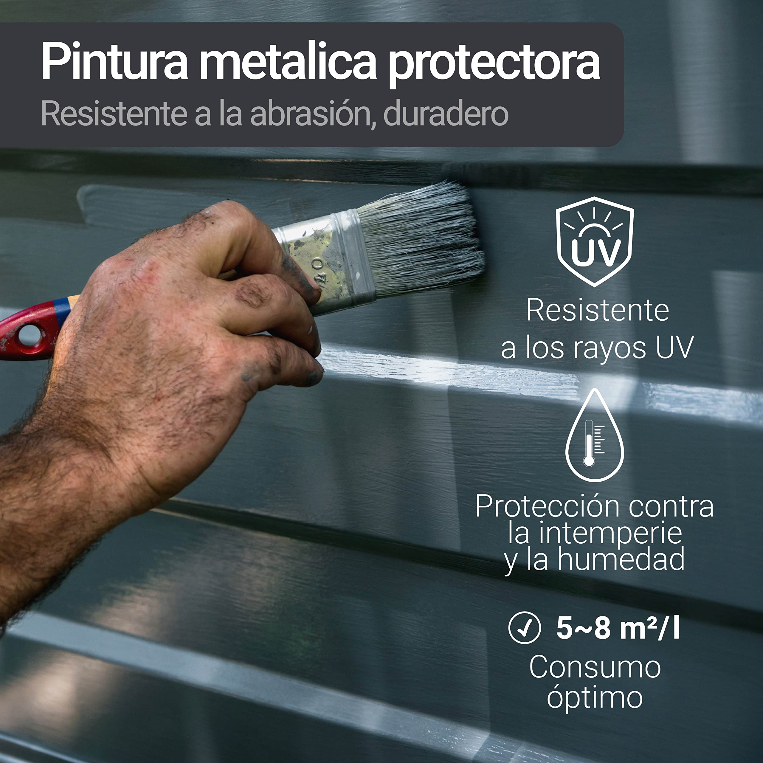 WO-WE Pintura de Metal Antioxidante 4 en 1 para Exterior - Protección y alta Resistencia W908 Gris antracita - 5L