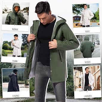 UNIQUEBELLA Raincoat for Men, Rain Jackets Waterproof With Hood Breathable Windbreaker Outdoor Men's Lightweight Coat
