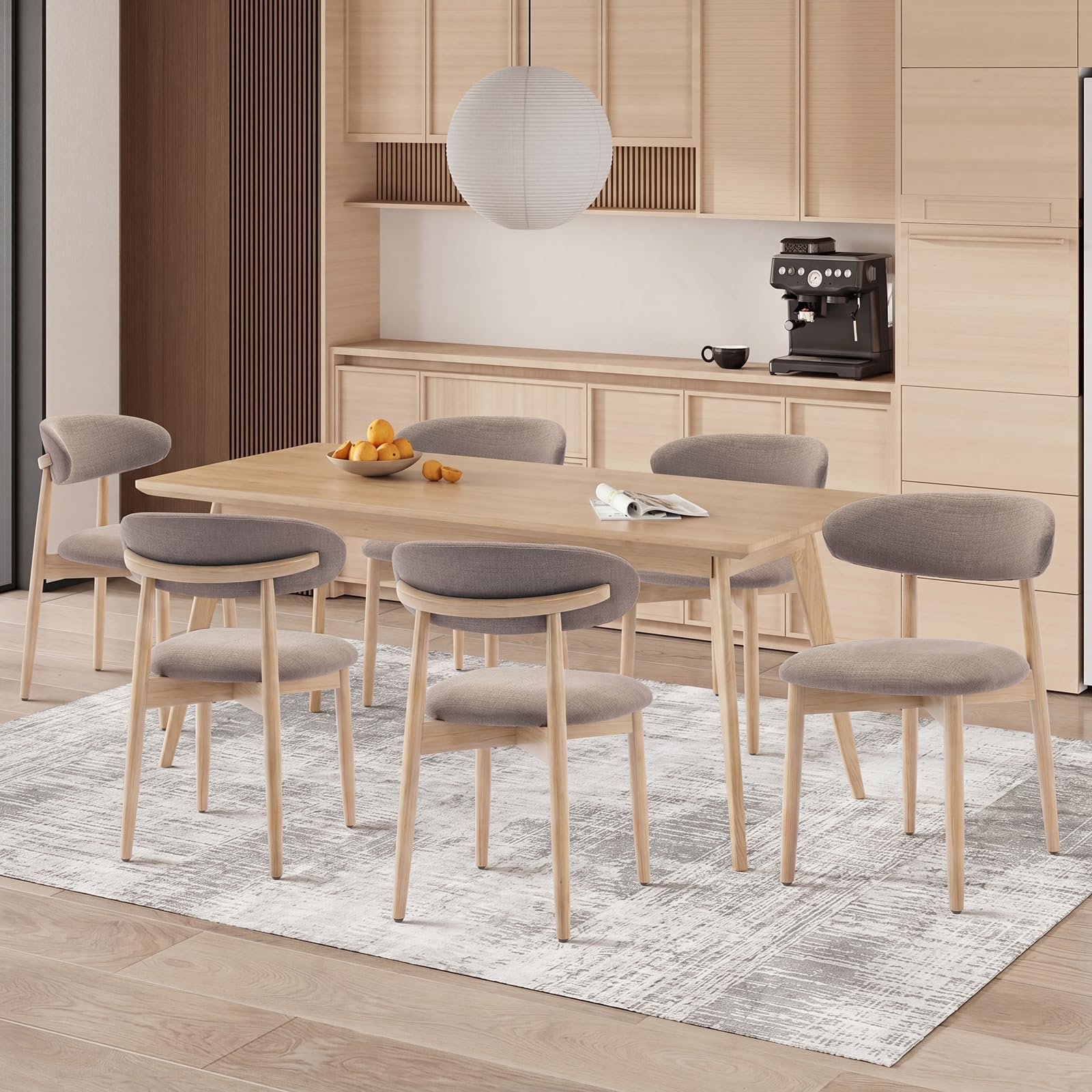 COLAMY Modern Dining Chairs Set with Wooden Legs – Upholstered Fabric Dining Room Chairs with Curved Backrest, Soft Cushion Seat, and Sturdy Rubberwood Frame for Kitchen, Living Room, or Café