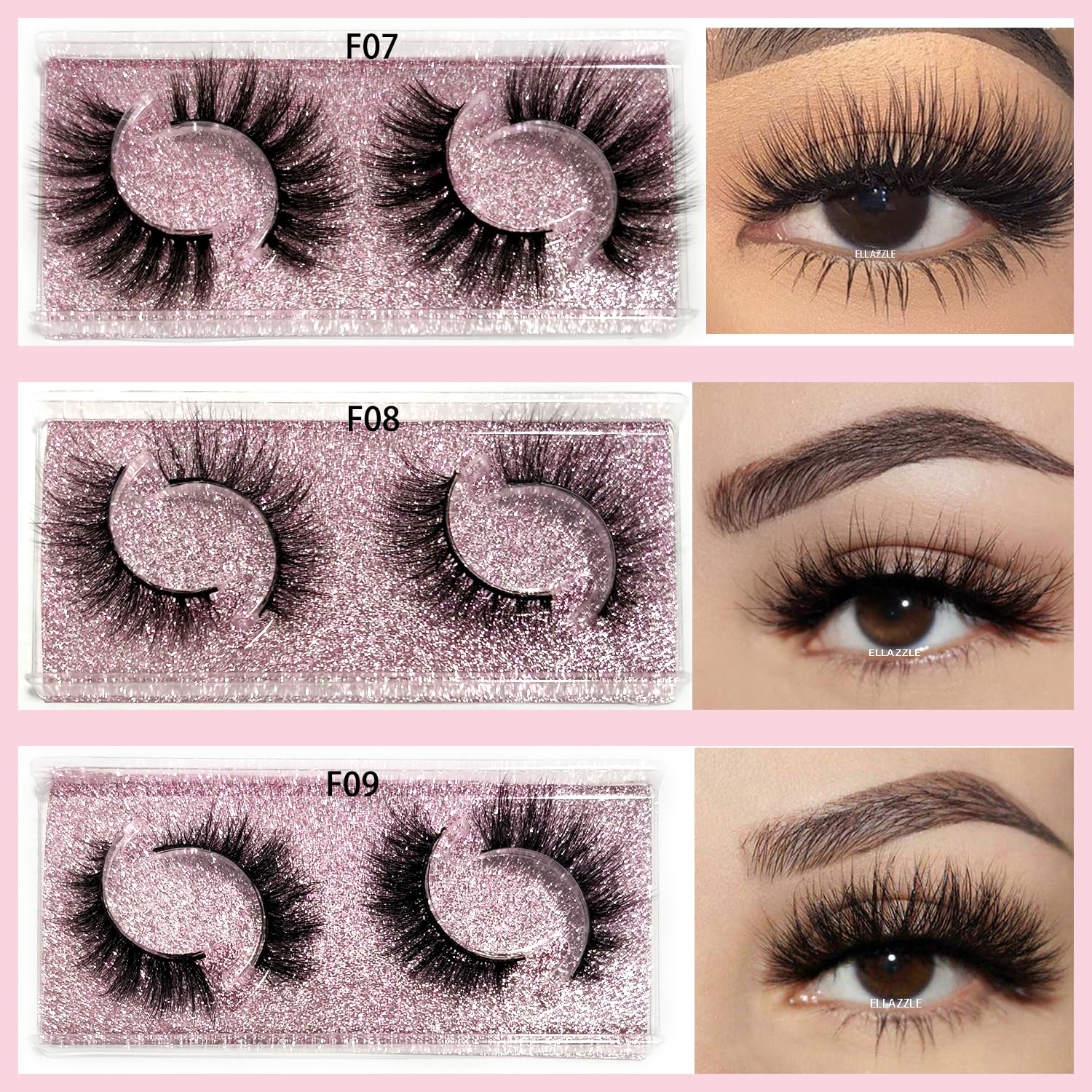 Lot de 18 paires de faux cils 3D en vison naturels