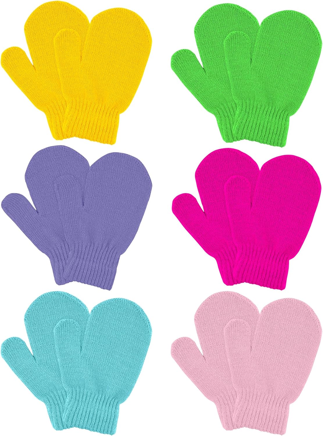 MENOLY 6 Pairs Toddler Mittens Magic Stretch Mittens Winter Warm Kids Knit Gloves for Little Girls Boys
