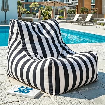 SXBCyan Floating Bean Bag Cover for Pool No Filler Outdoor Waterproof Lounge Chair Weather Resistant Beanbag Cover Patio and Poolside Seating Swim Floats Black Stripe