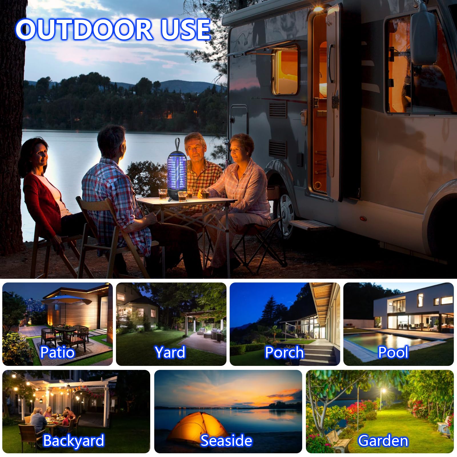 Bug Zapper Lampe anti-moustiques sans fil rechargeable 2 en 1 Piège électrique 2500 mAh Idéal pour l'intérieur, la terrasse, la maison, la cour, le jardin, le camping (Noir) 1
