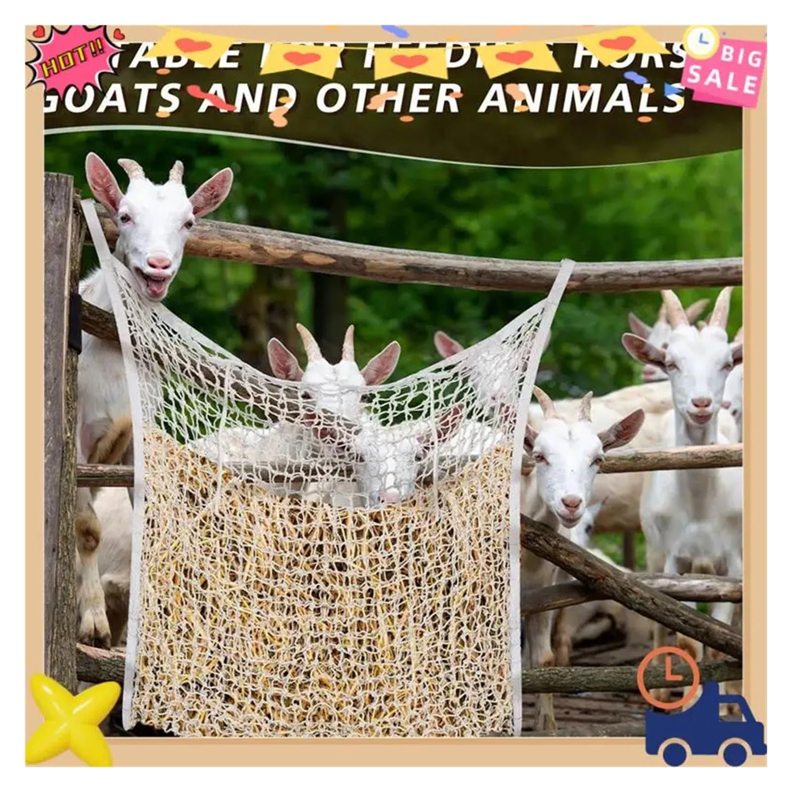 Red para heno con Agujeros pequeños, Bolsa de heno for Caballos y Cabras, Color Blanco, Paquete de 2