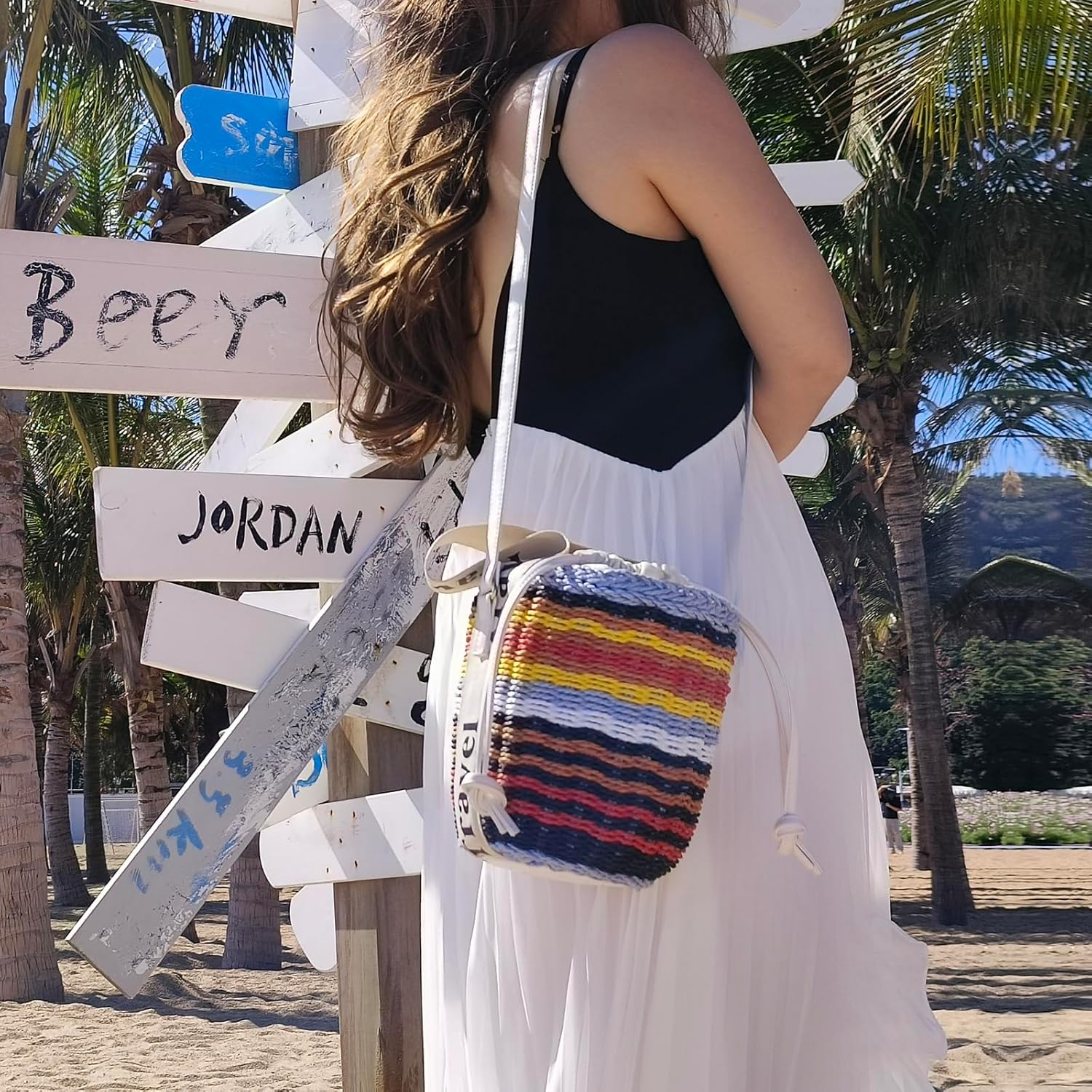 JBRUN Pearl Flower Straw Woven Tote Bag Summer Beach Rattan Handle Bucket Bag Straw Purses and Handbags for Women - Image 2