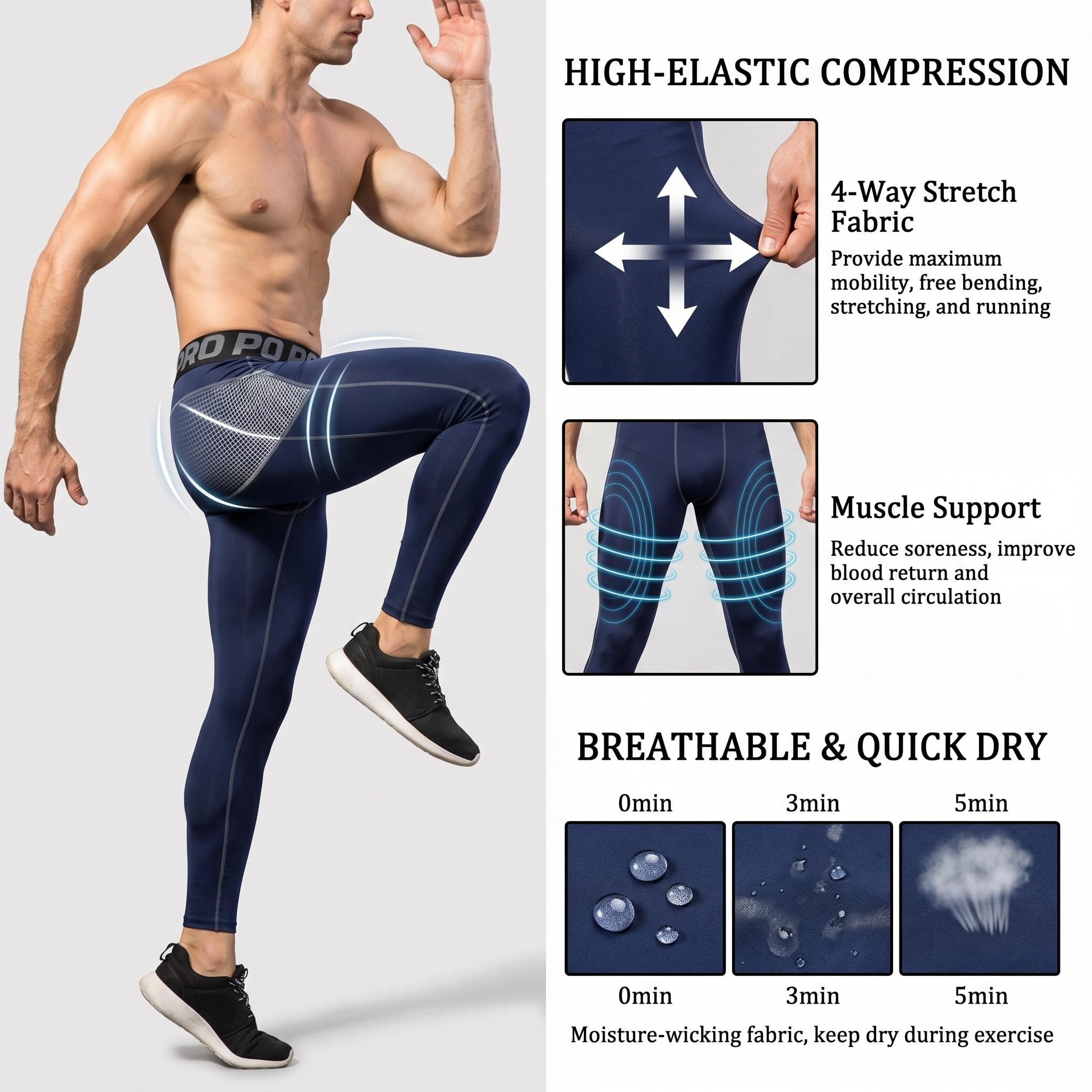 YUSHOW - Juego de 3 calzoncillos largos para hombre, térmicos, ropa interior, cálida, mallas para hombre, invierno, leggings suaves y ligeros
