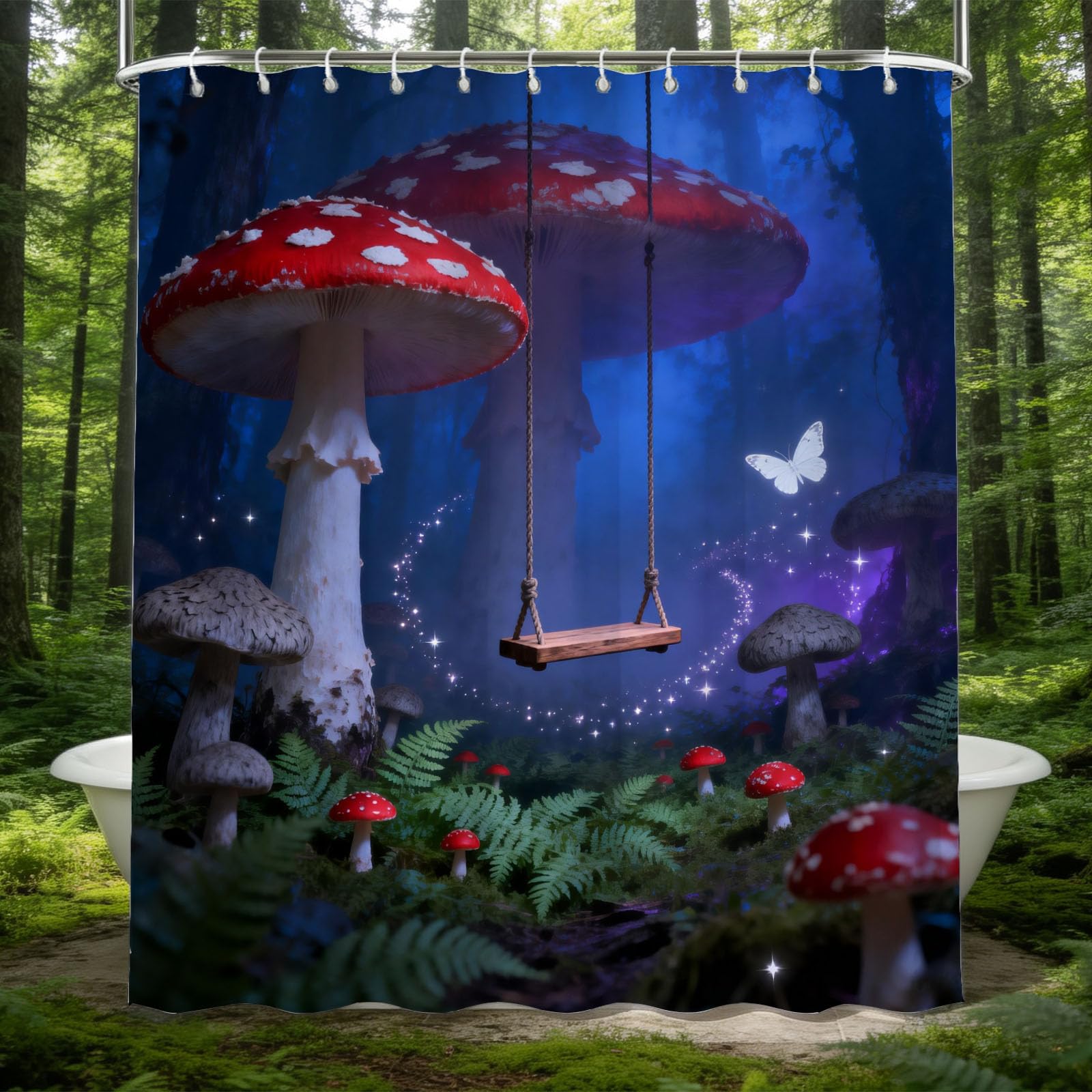 Hongduo 3D Dreamy Forest Shower Curtain for Stalls Bathtubs Fantasy Bathroom Decor Shower Curtain Set Polyester Fabric Waterproof 120x180cm/48X71 Inch with Hooks