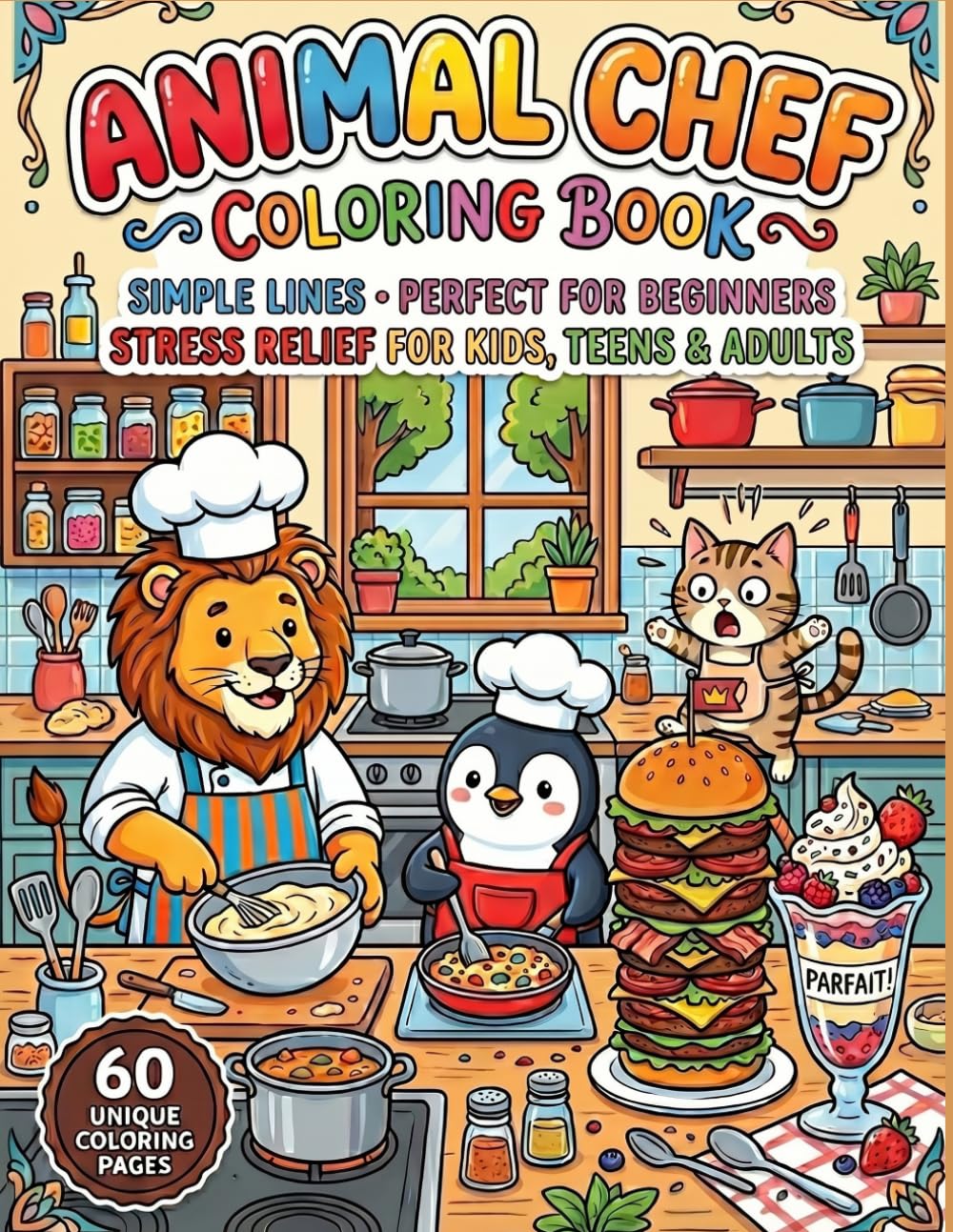 Animal Chef Coloring Book: Simple Lines, Perfect for Beginners, Stress Relief (Animal Adventure Coloring Book Series)