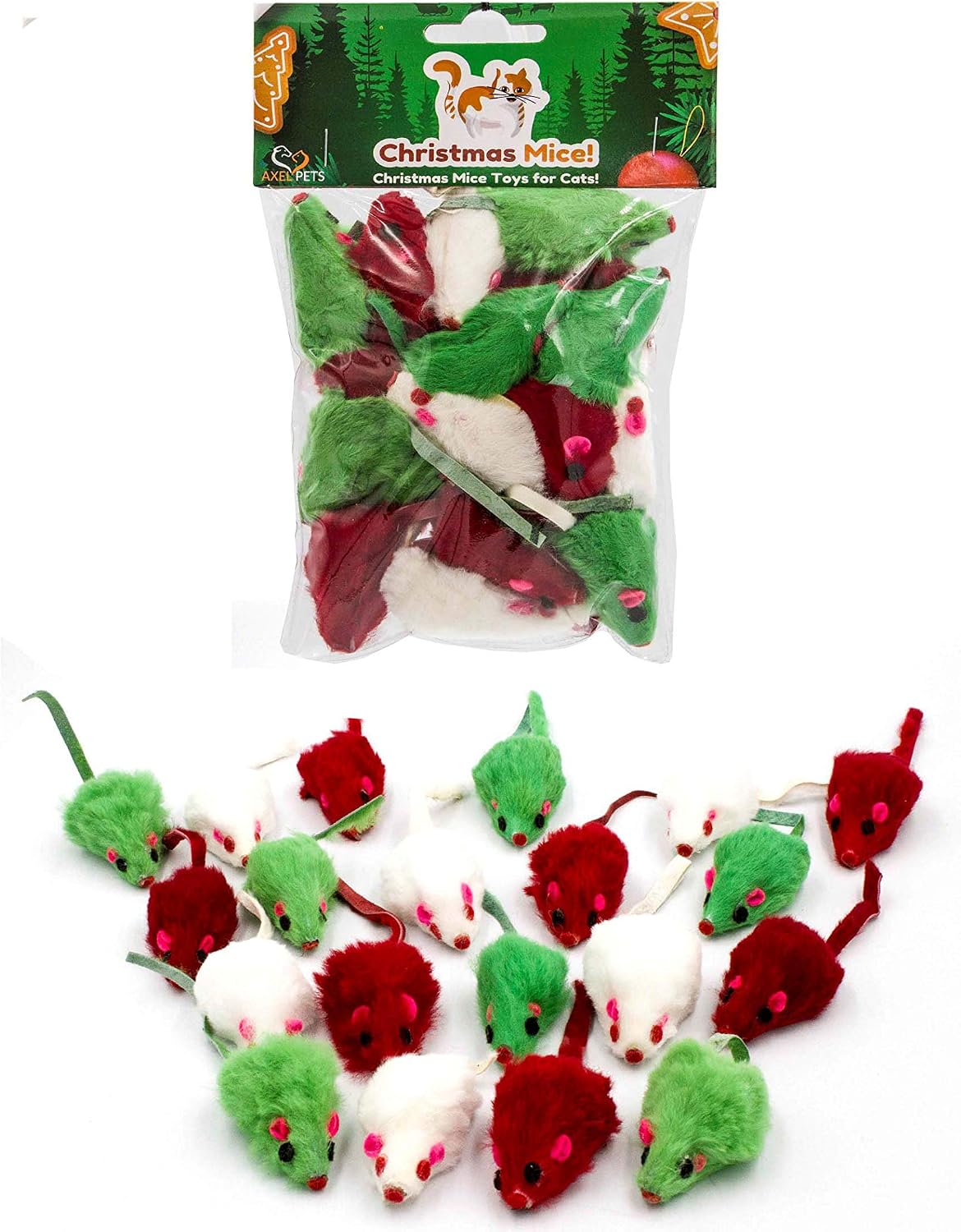 AXEL PETS 20 Merry Christmas Festive Holiday Cat Mice Toys with Catnip and Rattle Sound Made of Real Rabbit Fur Interactive Catch Play…