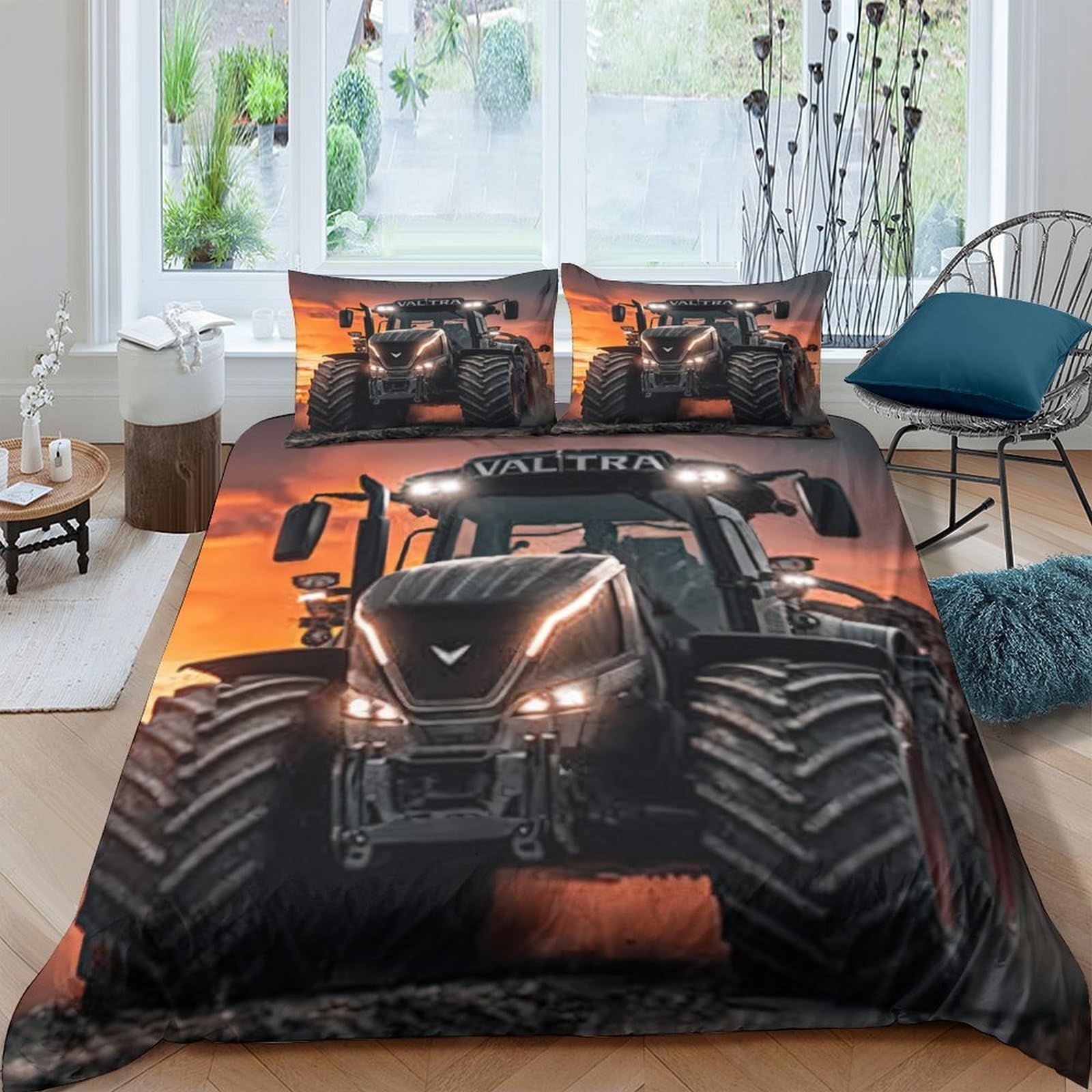 Ctjqhvkz Style-9 3D Printed Tractor Sunset Fitted Sheet Microfiber Non Slip Farm Vehicle Bed Cover For Bedroom Guest Room Decor Single（135X200cm）