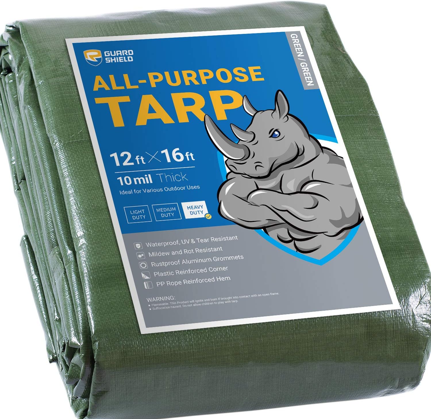 GUARD SHIELD Heavy Duty Tarp 12x16 Feet Green Multi Purpose Thick Waterproof Poly Tarp Cover 10mil : Tools & Home Improvement