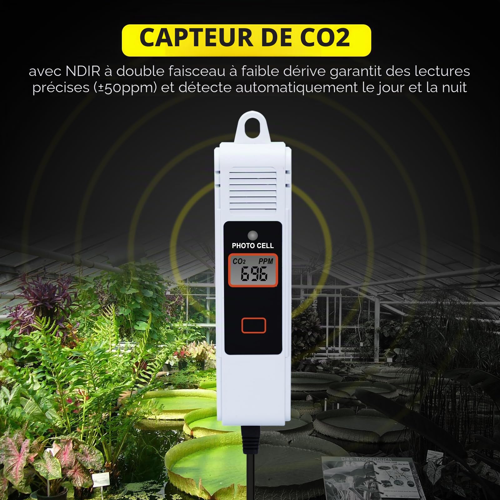 Contrôleur de CO2 à Double Sortie pour Salle de Culture - Deux Prises pour Régulateurs et Ventilateurs - Moniteur avec Capteur NDIR