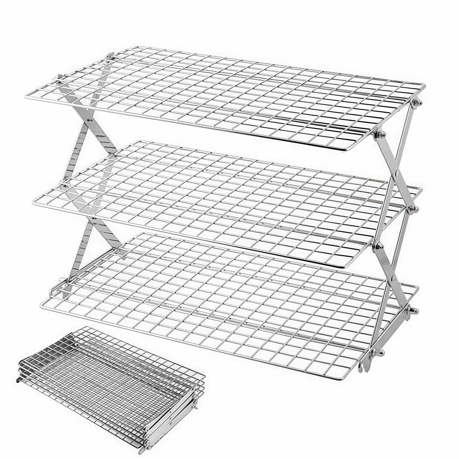 Estante de refrigeración plegable ajustable, estante de secado de alambre apilable para hornear, cocinar, asar y asar, perfecto para picnics, fiestas y eventos al aire libre