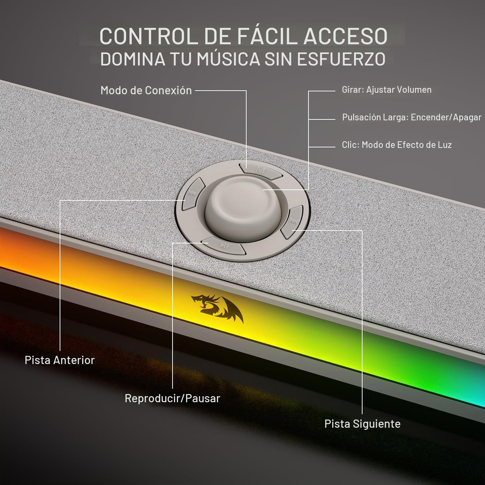 Redragon GS515 Barra Sonido Escritorio RGB BT 5.3 Gris