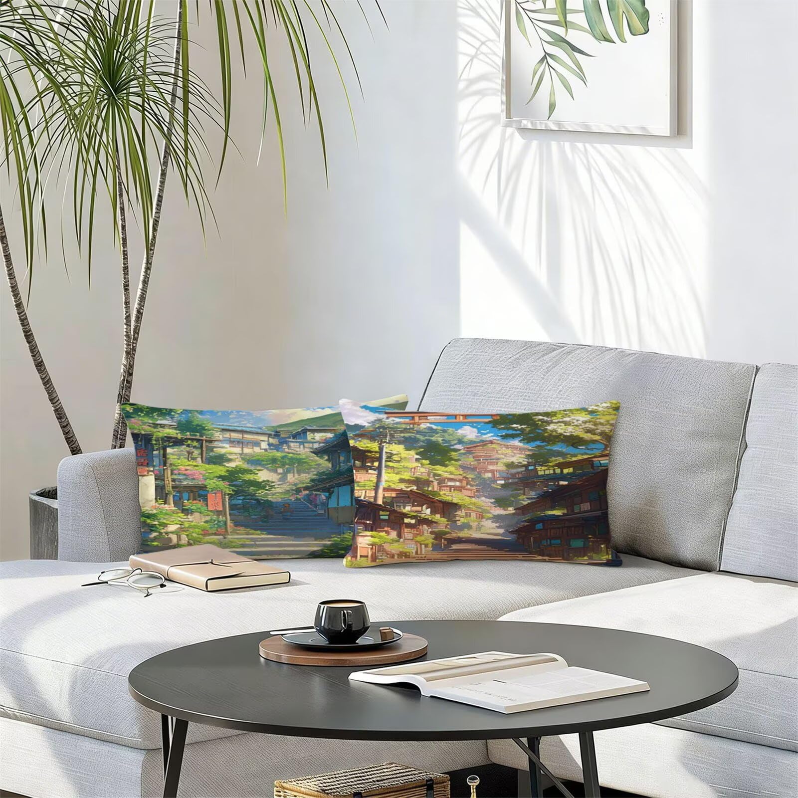 Générique Housse Coussin Exterieur Impermeable 40x80cm Botanique Décoratif Taie d'oreiller Decoration Petite Ville Housse de Coussin Exterieur Impermeable pour Salon de Jardin Lot 2. T-3867