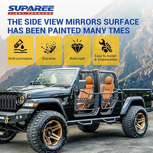 Miniatura 6 de SUPAREE Espejo retrovisor lateral para Wrangler JK JL TJ y apto para puertas de tubo Gladiator JT de espejos 97-24 – 1 par