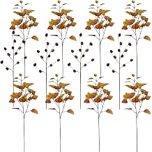 12 PCS of 32" Fall Autumn Harvest Poplar Leave Stem 8 pcs, Each 29 Leaves and Pinecone Stem 4 pcs, Each 12 pinecones for Shop Office Home Decor Vase DIY Arrangment Yellow