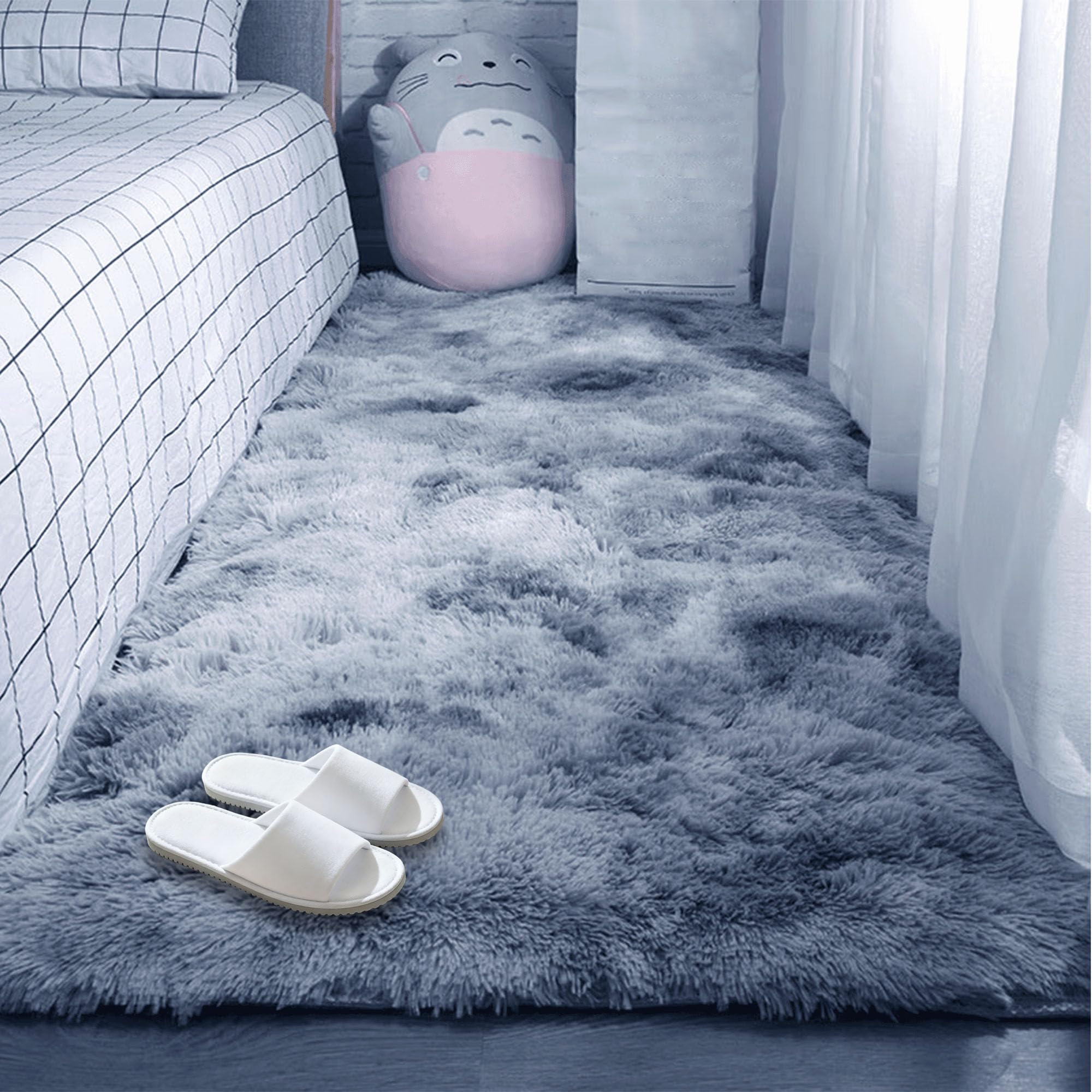 Tapis moelleux 190x260 cm grand format moquette chambre à coucher poil long gris