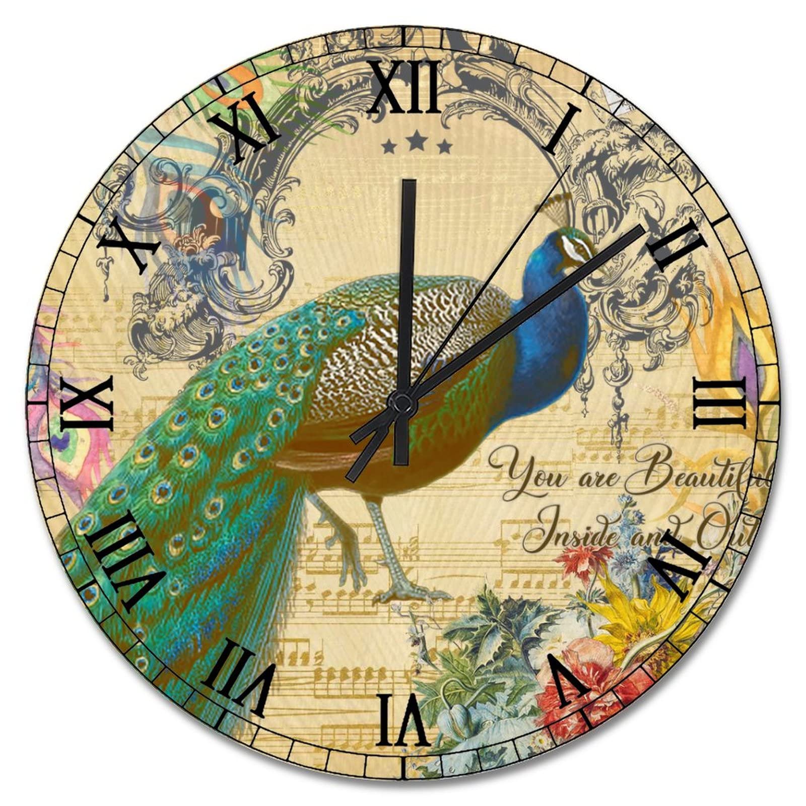 Horloge murale rustique en paon de 38,1 cm pour un intérieur raffiné