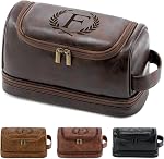 Personalized Christmas Birthday Gifts Toiletry Bag for Men Dad Husband, Custom Initial PU Leather Waterproof Toiletry Organizer Dopp Kit Shaving Bag Travel Essential for Men, Reddish Brown J