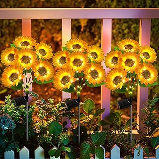 Solar Sunflower Lights Outdoor Waterproof - 3 Pack with 18 Bright Solar ...