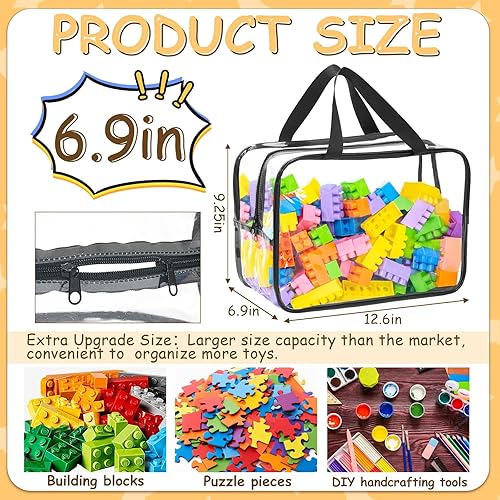 Miniatura 2 de 6 paquetes de bolsas de almacenamiento de juguetes extra grandes, 12.6 x 9.25 x 6.9 pulgadas, bolsas organizadoras de juguetes transparentes