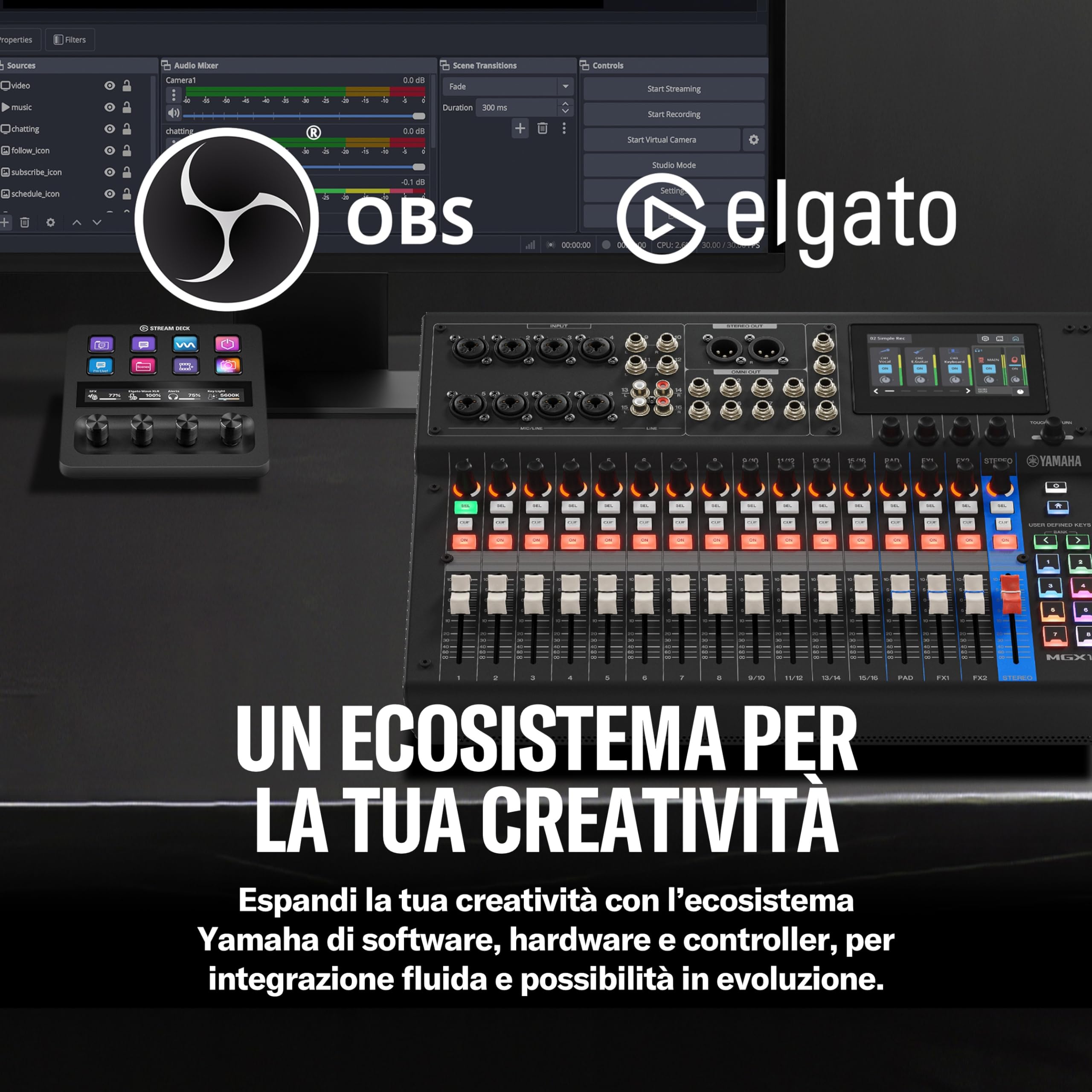 YAMAHA MGX16V Mixer Audio e Video con LCD Touch, HDMI USB, Nero | Mixer AV Professionale con Acquisizione HDMI-USB, Bluetooth, Doppia USB e Registrazione microSD