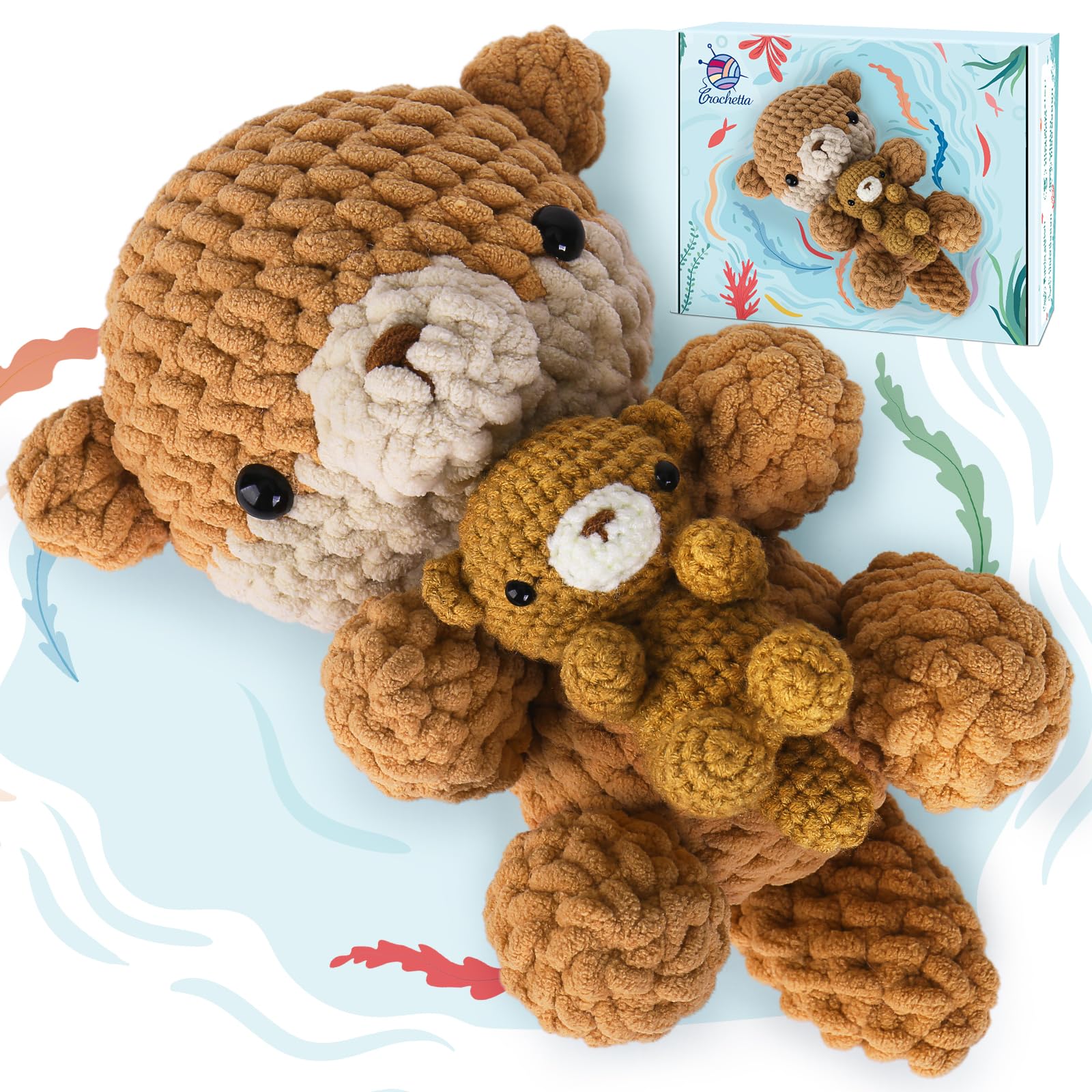 Crochetta Crochet Kit for Beginners, Crochet Starter Kit w Step-by-Step Video Tutorials, Beginner Crochet Kit for Adults Kids Women Men Complete Kit Included (Otter Mom and Baby)