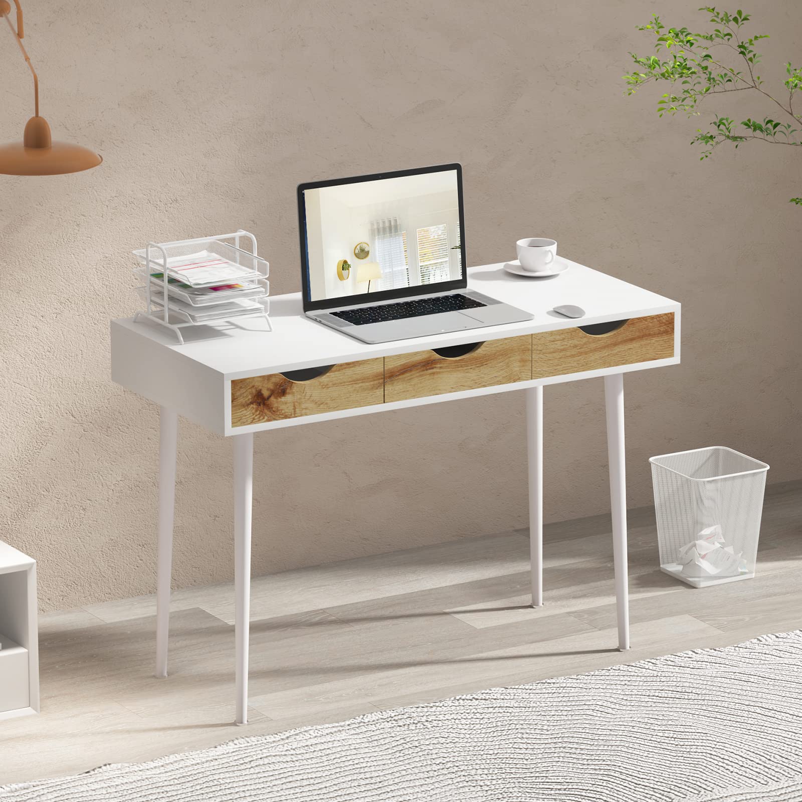 sogesfurniture Schreibtisch Computertisch Modern mit 3 Schubladen, Make-up Schminktisch, Schreibtisch Arbeitszimmer Schreibtisch für Home Office, Schminktisch