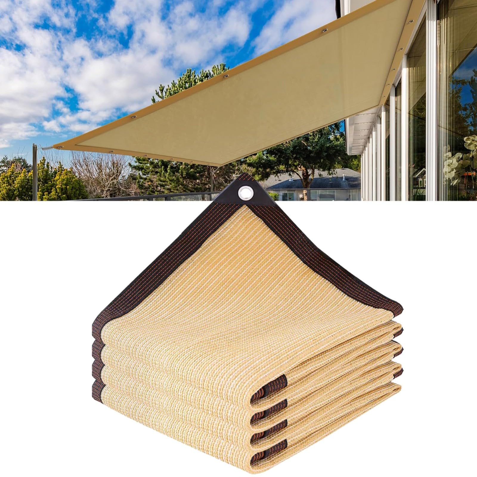 Sun Shade Sails Canopy, Water and Air Permeable & Heavy Duty Fabric Cloth Screen for Outdoor Patio Lawn Garden(Beige,2x10m)