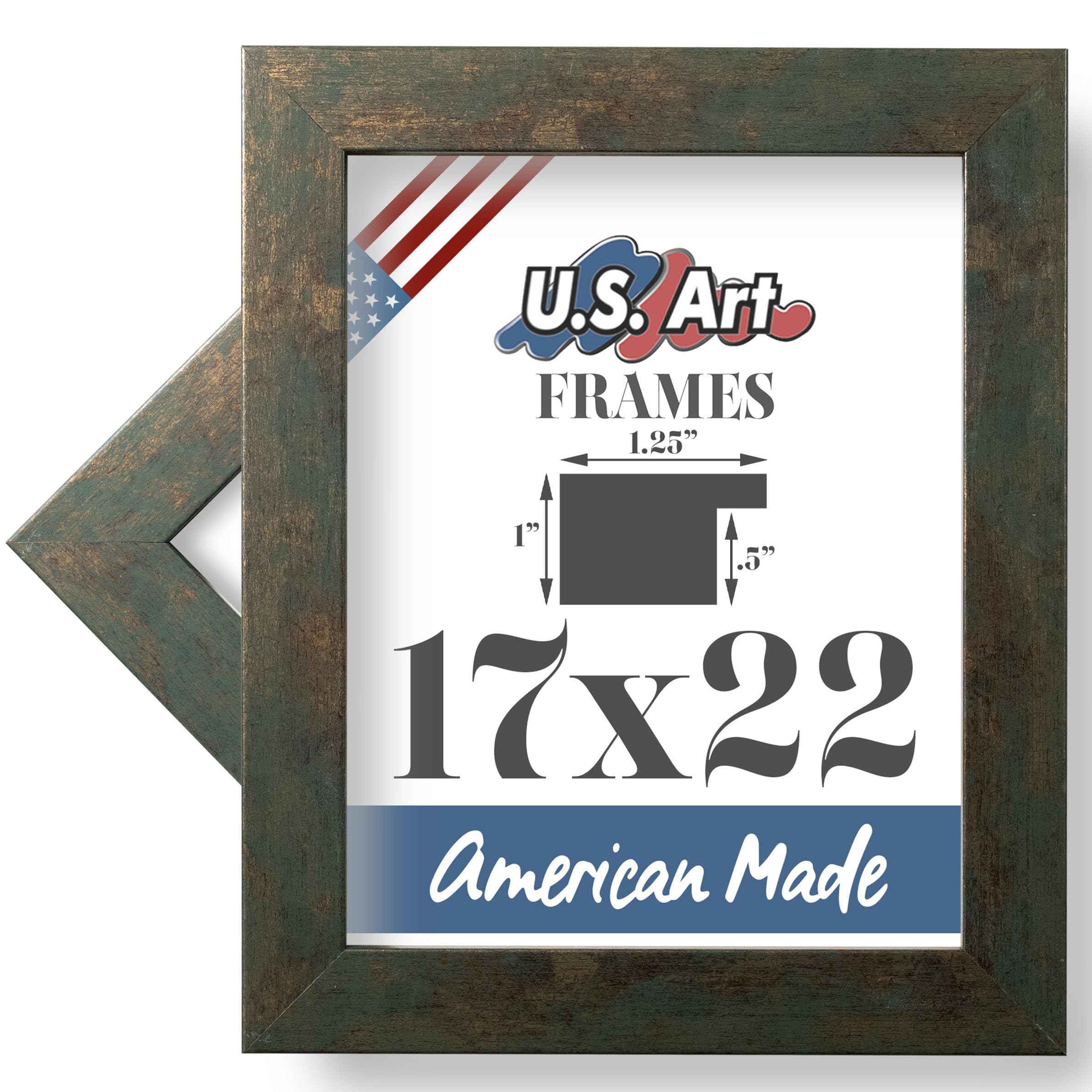 US Art 17x22 - Inch Picture Frame, Smooth Wrapped Finish, 1.25 - Inch Wide Flat, Tarnished Bronze, 100% American Wood Composite MDF