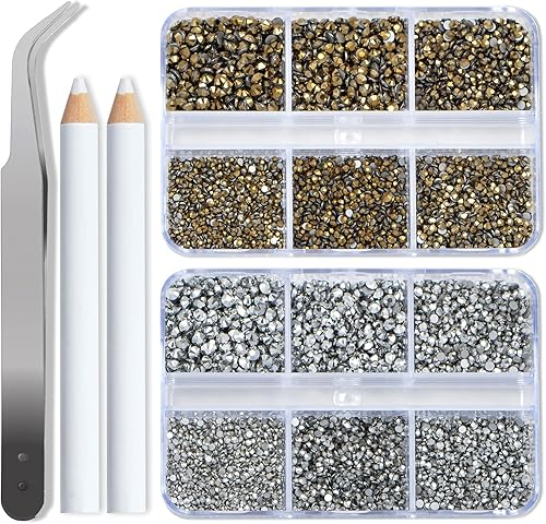 Miniatura 4 de Bymitel 7200 unidades de diamantes de imitación de zafiro y zafiro, parte trasera plana, 6 tamaños mixtos, gemas de cristal redondas con pinzas y