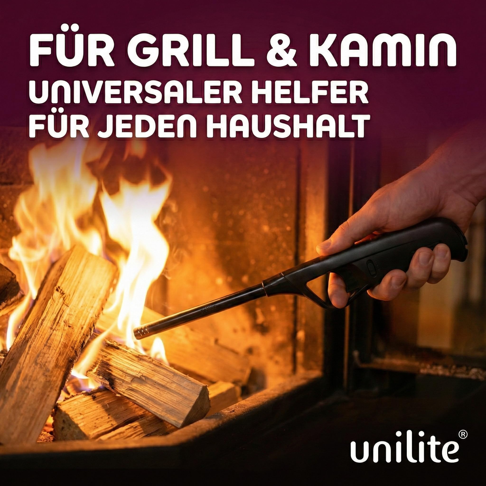 UNILITE 4 x Stabfeuerzeug mit Soft Flame – langes Feuerzeug mit Stab 27,6 cm lang – Elektronik Feuerzeuge – 4 Stück im Set schwarz weiß blau rot – Elekt-rofeuerzeuge mit Gas befüllt & nachfüllbar