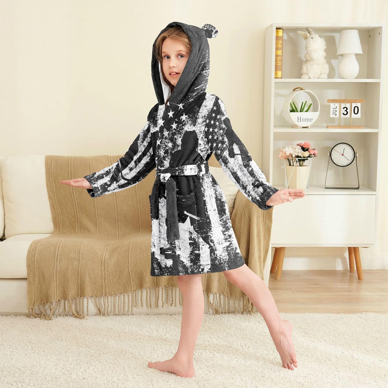 Bathrobe Hooded PJ Robe Soft Fleece Robe Pajama Sleepwears 2-12 Years