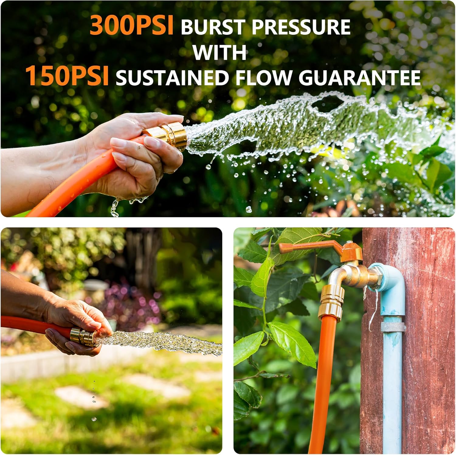 5/8" x 8ft Hybrid Garden Hose, Custom Length, -40°F to 150°, NO Kink, Flexible, Leakproof water Hose With Additional Customizable Solid GHT Fittings, Female to Female Leader Hose