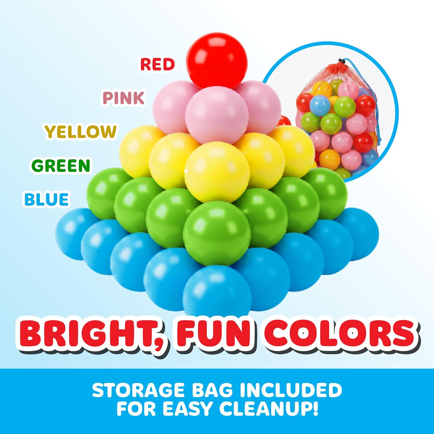 Antsy Pants 100 Ball Pit Balls, Ball Pit for Toddlers 1-3, Non-Toxic Materials, Lightweight, 5 Colors, Reusable Storage Bag, Plastic Balls for Ball Pit, Sensory Toys for Kids