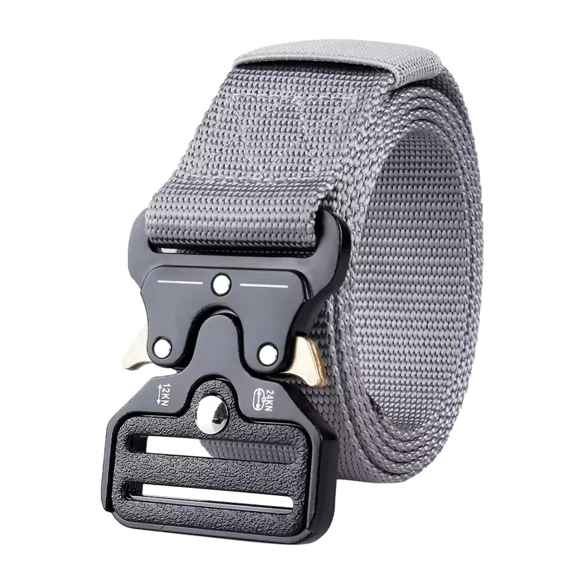 Devons Treasures Tactical Belt, Military Hiking Rigger Heavy Duty Nylon Web Work Belts for Men with Quick-Release Metal Buckle - Grey