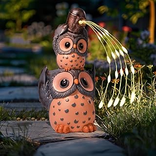Solar Garden Statues Outdoor Decor, Watering Owl Statue Garden Decor, Resin Yard Decorations Outdoor for Patio, Porch, Balcony, Lawn Ornaments, House Warming Birthday Gifts for Mom Women Grandma
