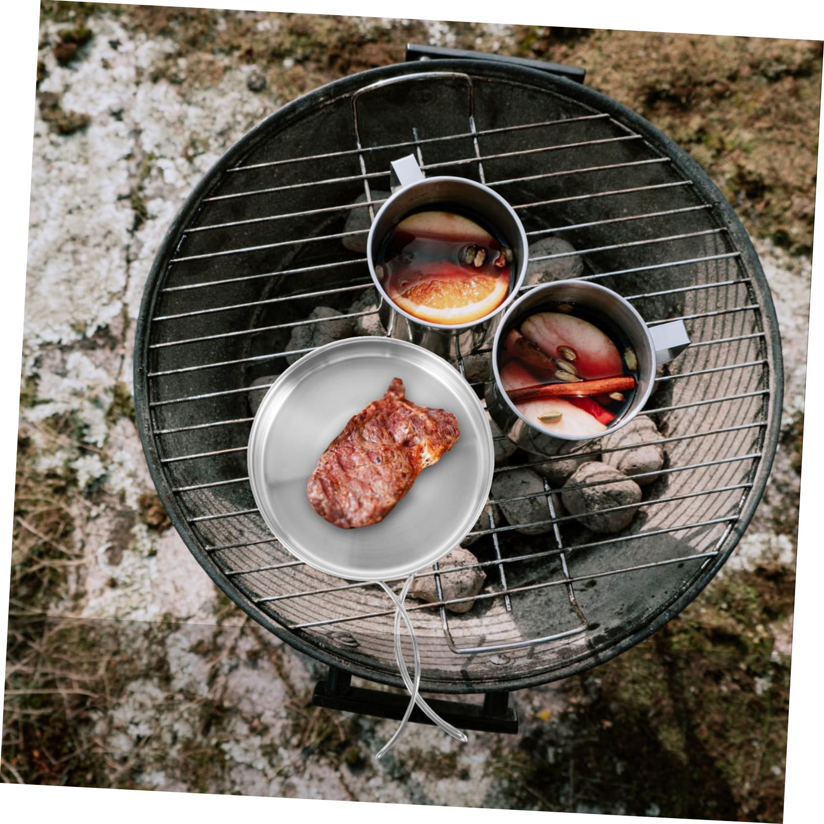 Cabilock Ensemble Cuisine De Camping INOX 8 Pièces, Marmite Et Poêle Pliables, Ustensiles Résistants à La Rouille, Portable pour Pique-niques Randonnée Barbecue en Plein Air