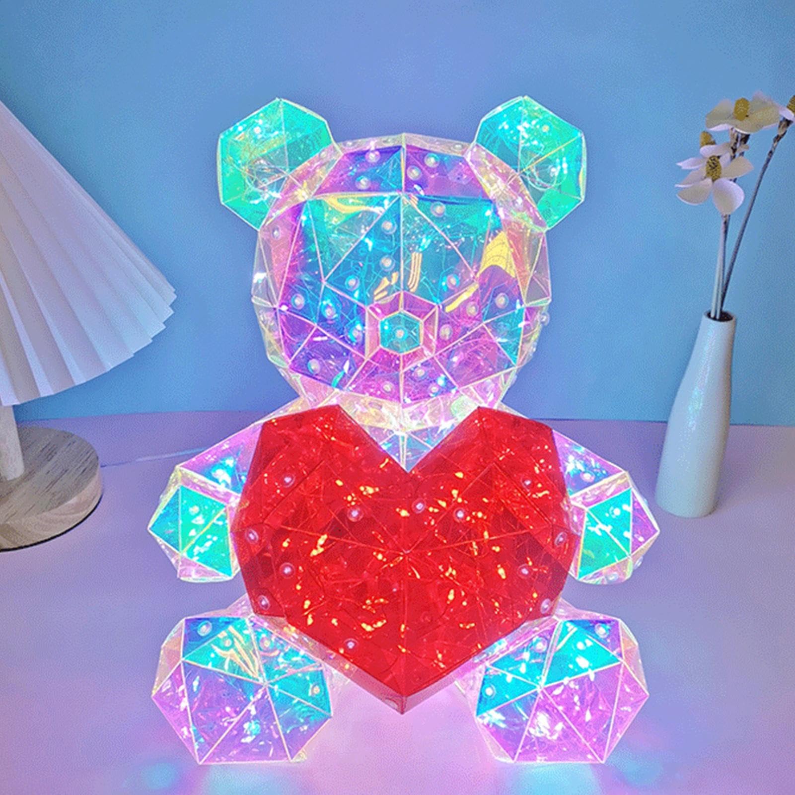 Maciun Orso illuminato, Orso LED che tiene un cuore rosso | Lampada da tavolo per Natale, compleanno e San Valentino per fidanzata, amante e bambini