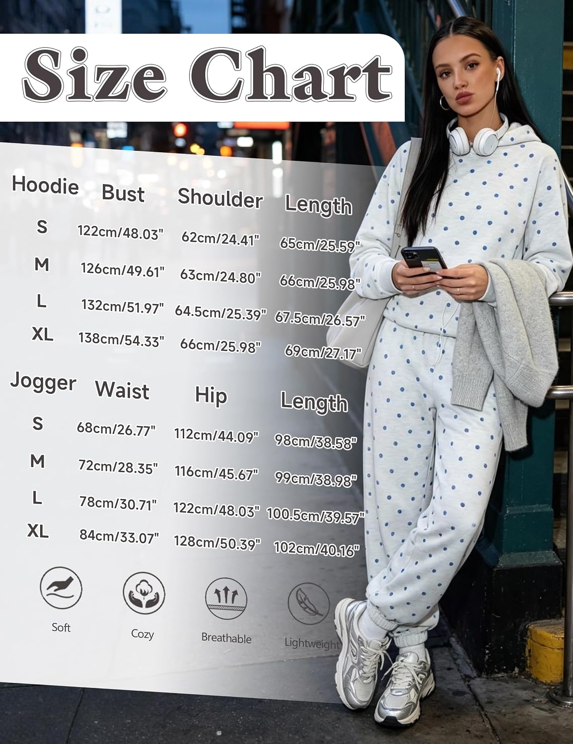 Womens Polka Dot Hoodie and Jogger Sets Oversized Sweatsuits Set image 4