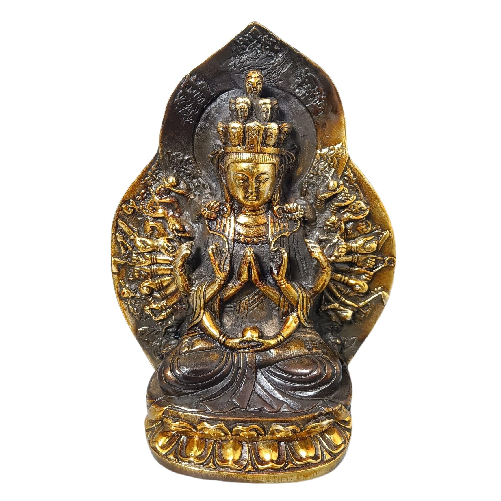 Huolimxun Antique Bronze Gold-plated Thousand-Hand Guanyin Statue Ornament