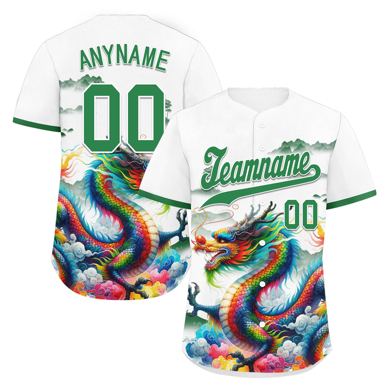 coolcustomize Custom Skull Baseball Jersey for Men Youth Team Gothic Sports Uniform Short Sleeve Softball Shirts with Name/Logo White-Green