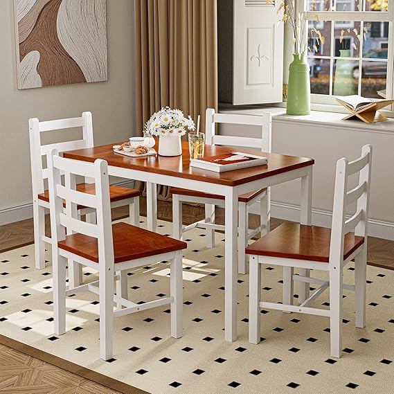 Amazon.com - AOVSA Dining Table Set for 4, 5-Piece Small Kitchen Table Chairs Set, Farmhouse ...